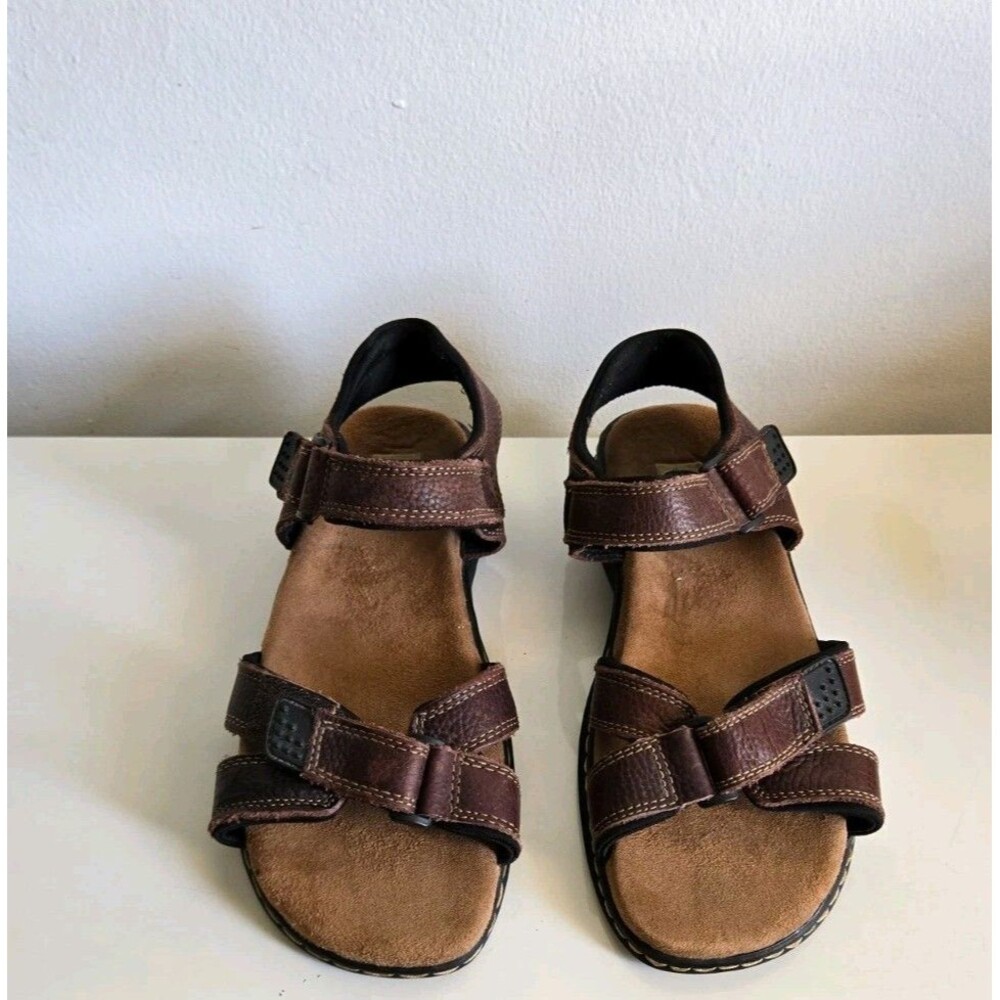 Dr Scholl's Gus Men's River Leather Brown Peep Toe Comfort Hook & Loop Sandal 11